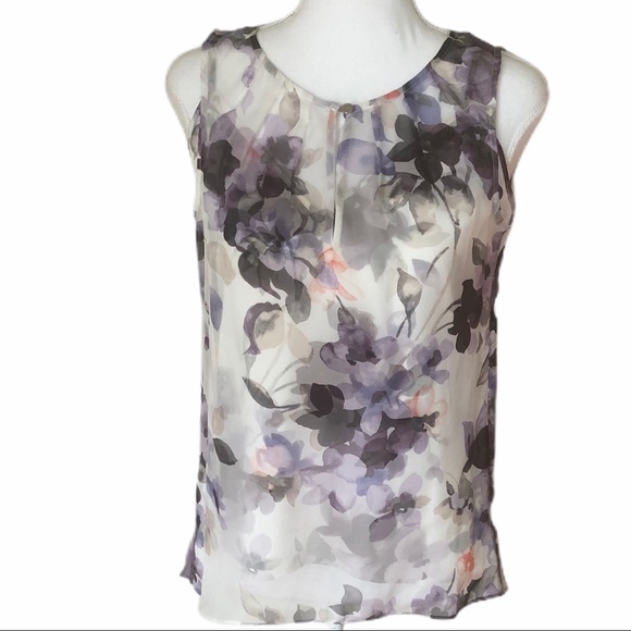 WHBM Floral Sleeveless Split Back Shirt Si… - Picture 5 of 9